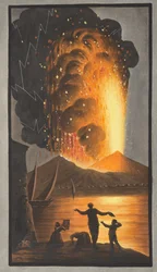 Vista da grande erupção do Monte Vesúvio na noite de domingo, 8 de agosto de 1779, do seu Palácio da Majestade da Sicília em Pausilipo, Placa II, suplemento para &39;Campi Phlegraei: Observações sobre os vulcões